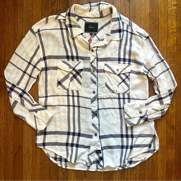 Rails Free People shirt S white blue plaid Hunter soft beachy - Picture 2 of 10